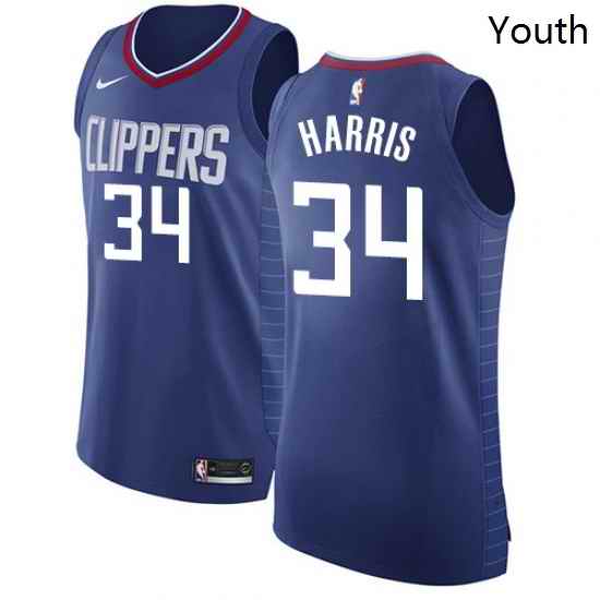 Youth Nike Los Angeles Clippers 34 Tobias Harris Authentic Blue Road NBA Jersey Icon Edition